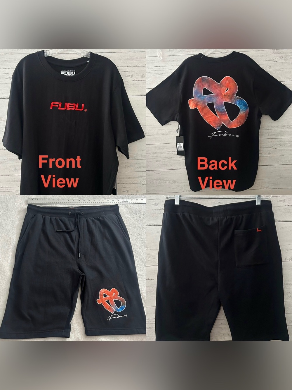 FUBU Mens 2XL 2 Piece Short Set Black T Shirt Shorts Hip Hop Y2K NWT $178